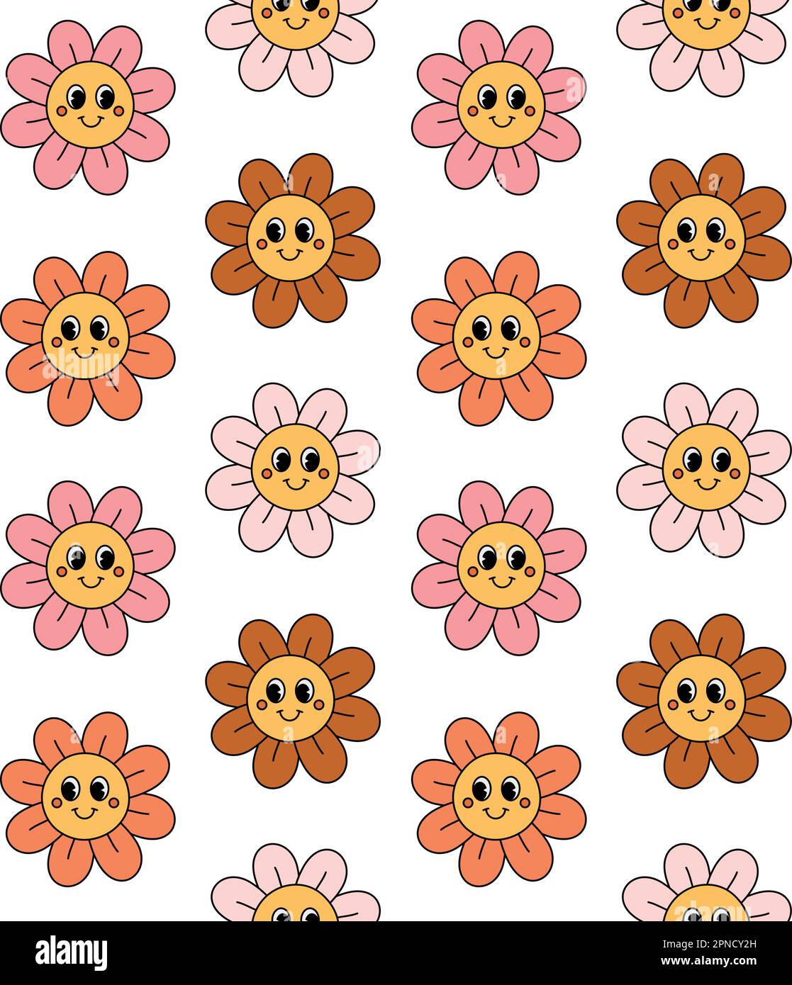 Vector seamless pattern of retro groovy heart with face isolated on ...