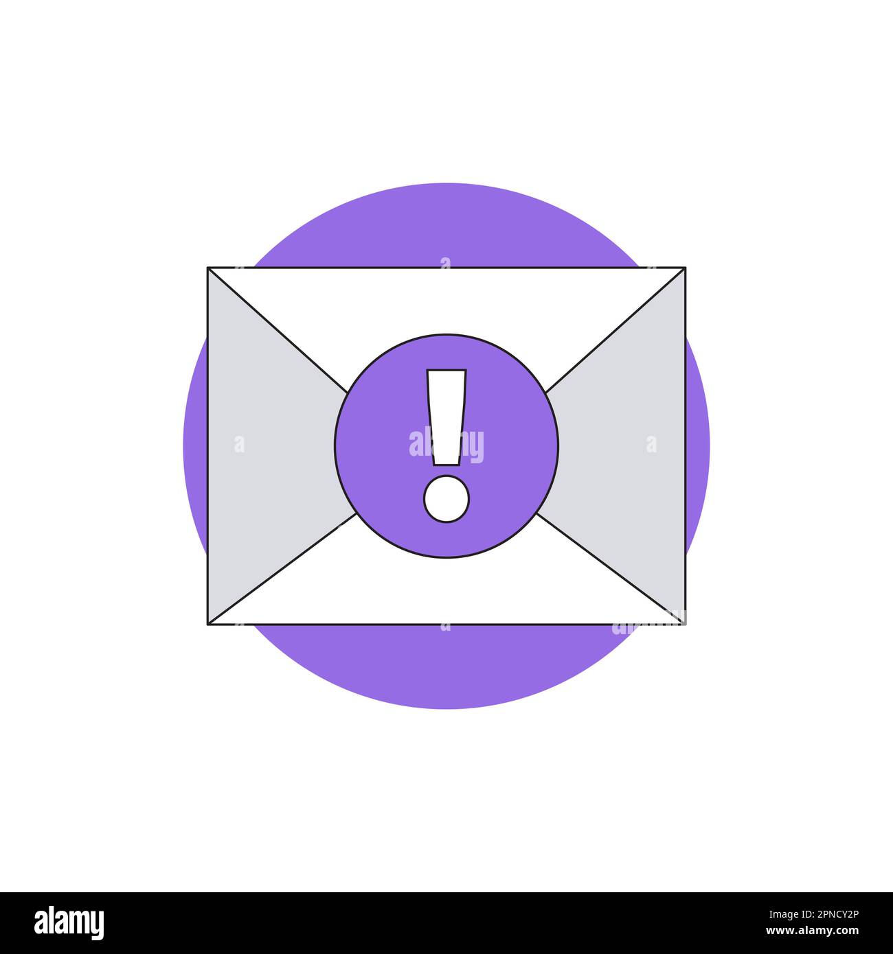 Closed postal envelope with an exclamation mark on round purple seal