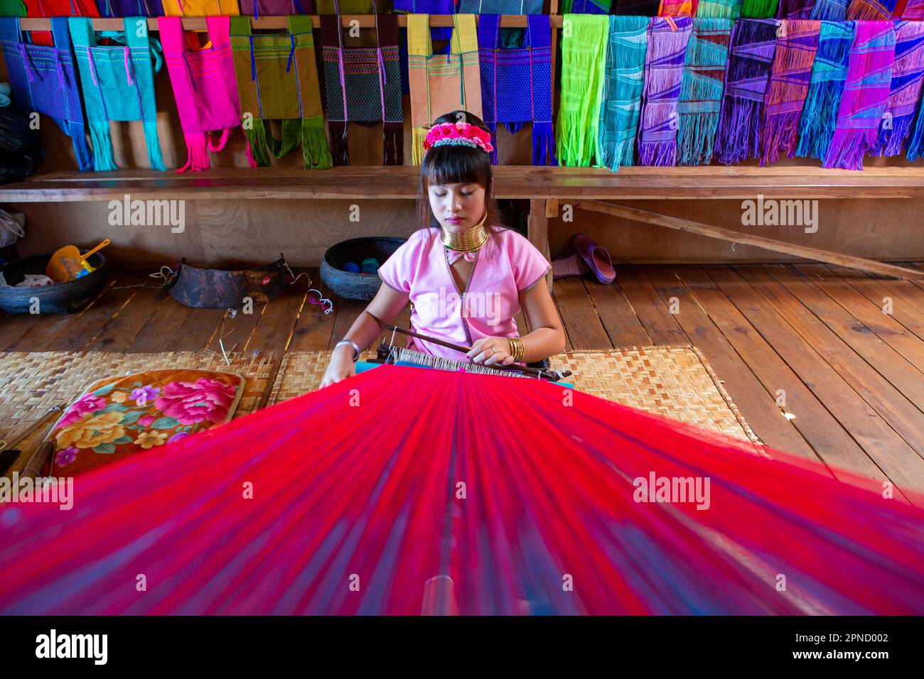 Mandalay, Myanmar, november 15, 2016: Asian long-neck Kayan Padaung woman in traditional costume. Ethnic minority in Asia. Beautiful portrait of triba Stock Photo