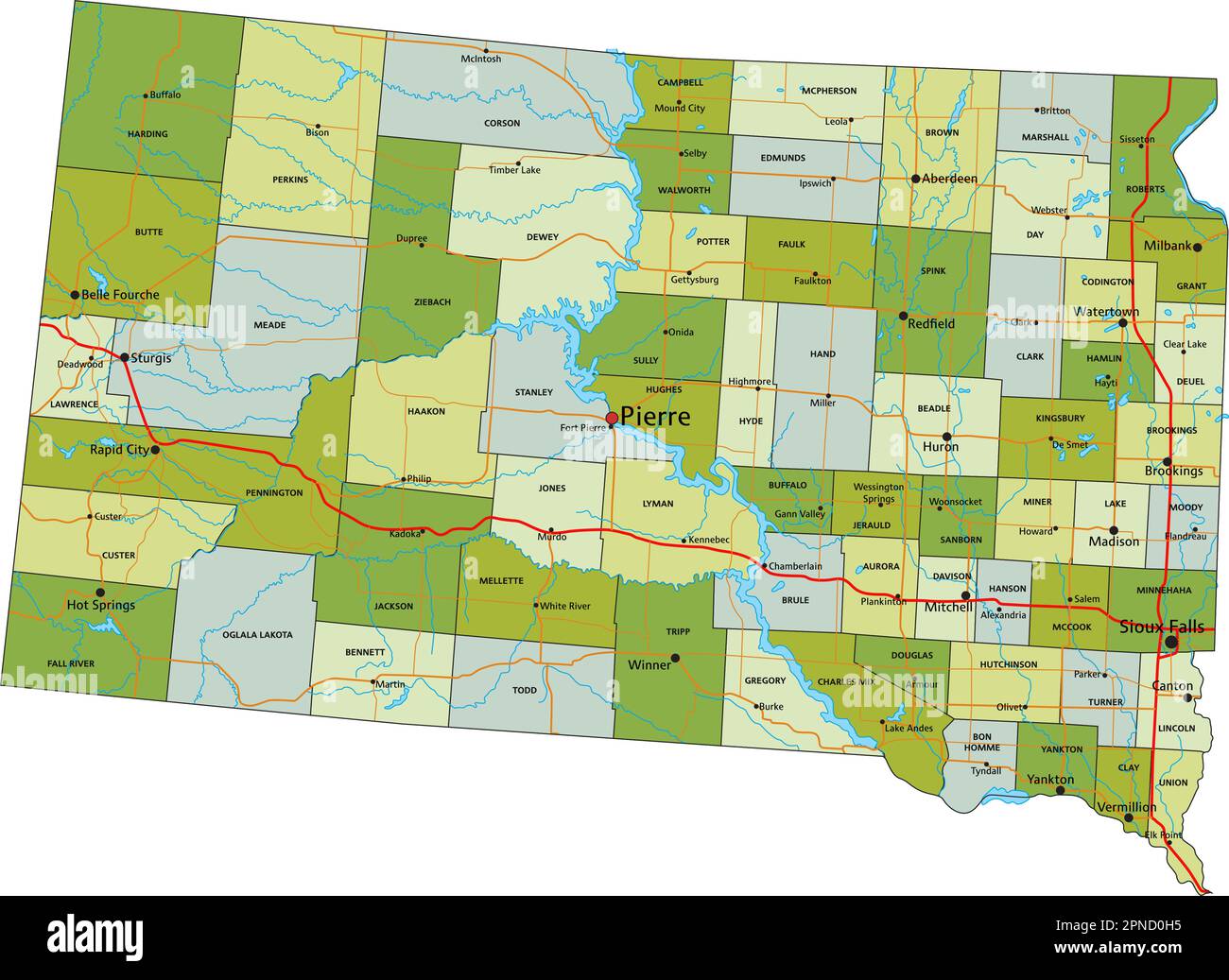 Highly detailed editable political map with separated layers. South
