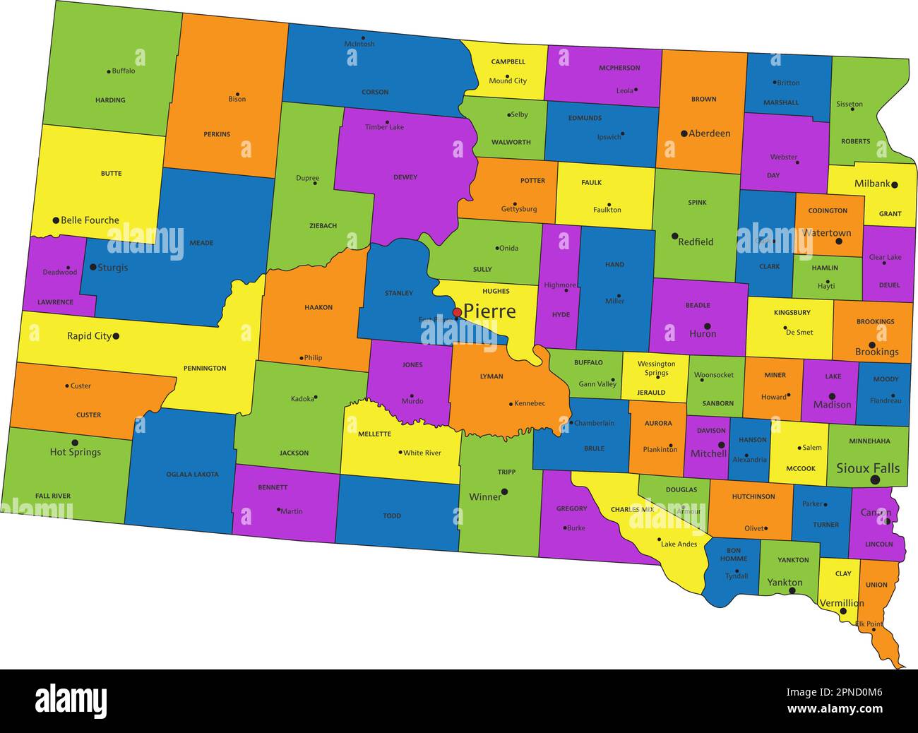 Colorful South Dakota Political Map With Clearly Labeled Separated Layers Vector Illustration 2PND0M6 