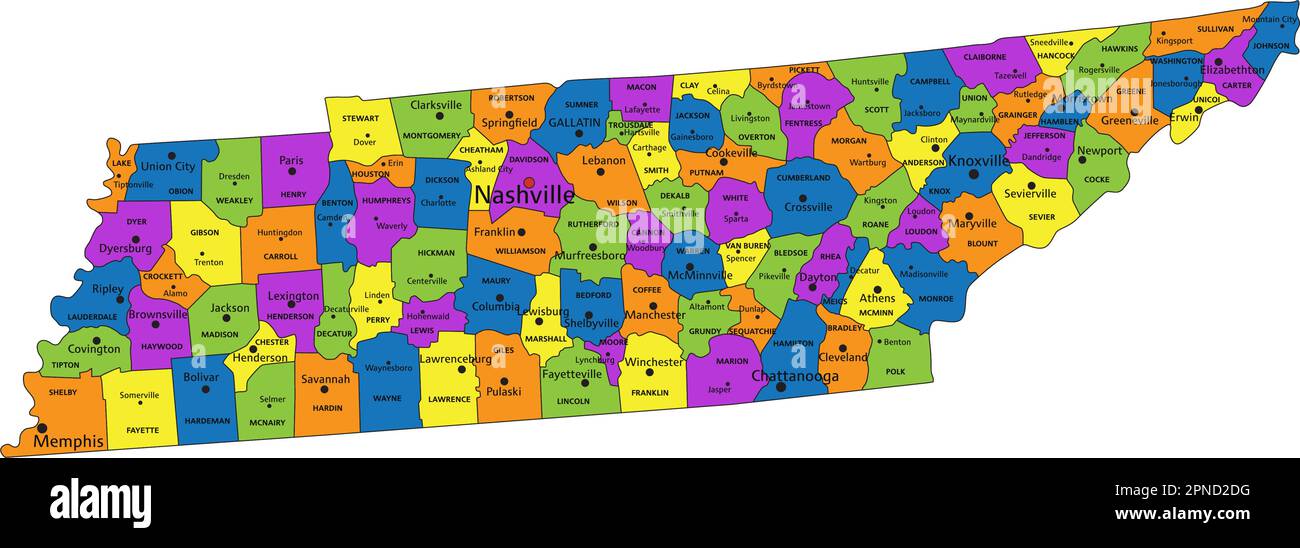 Colorful Tennessee Political Map With Clearly Labeled Separated Layers