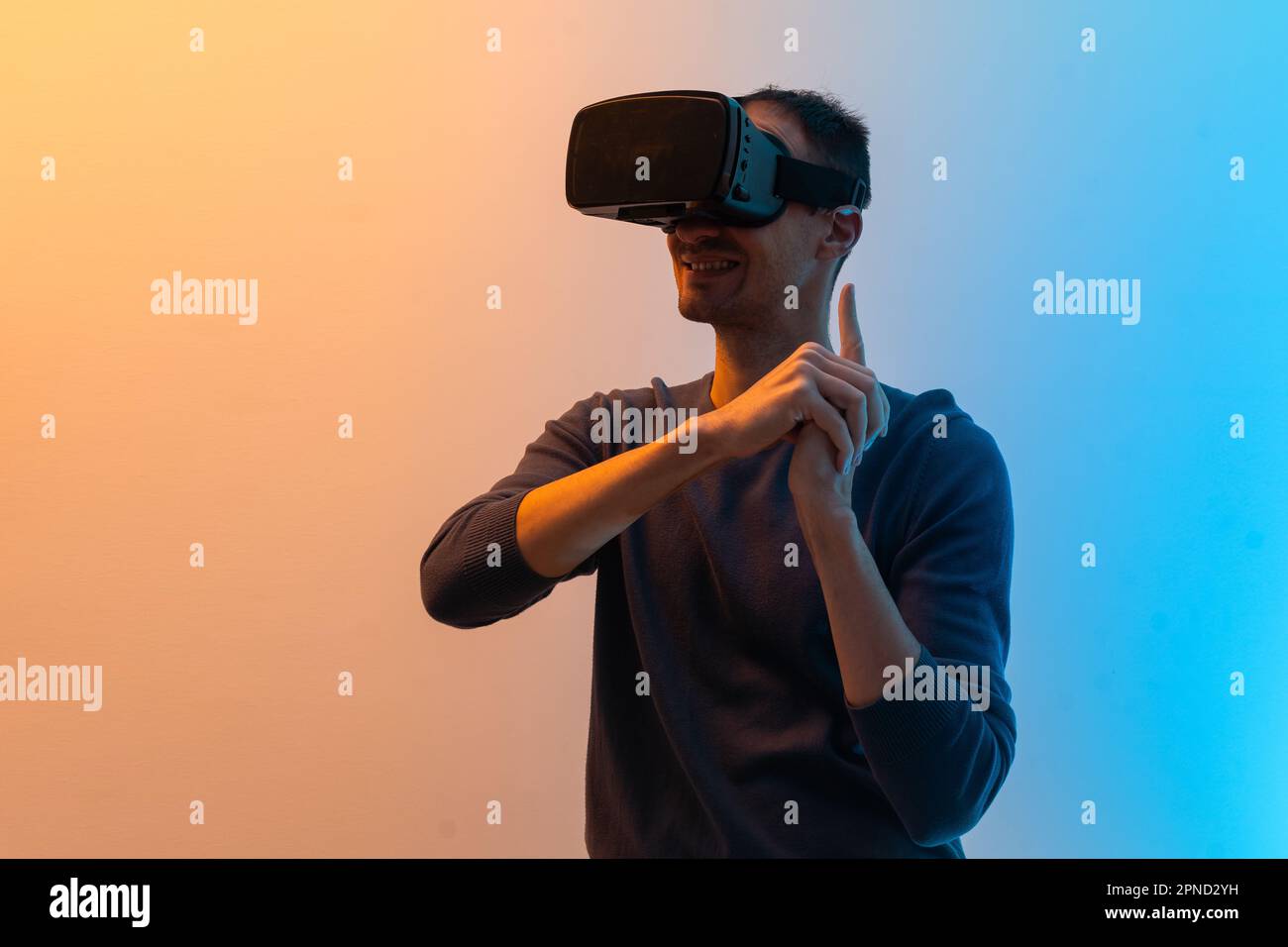 The man with glasses of virtual reality. Future technology concept ...