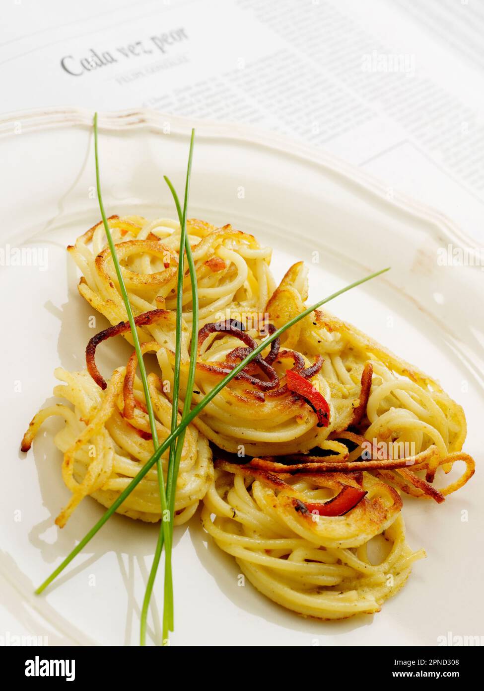 Fried spaghetti noodles with egg food 091 Stock Photo Alamy