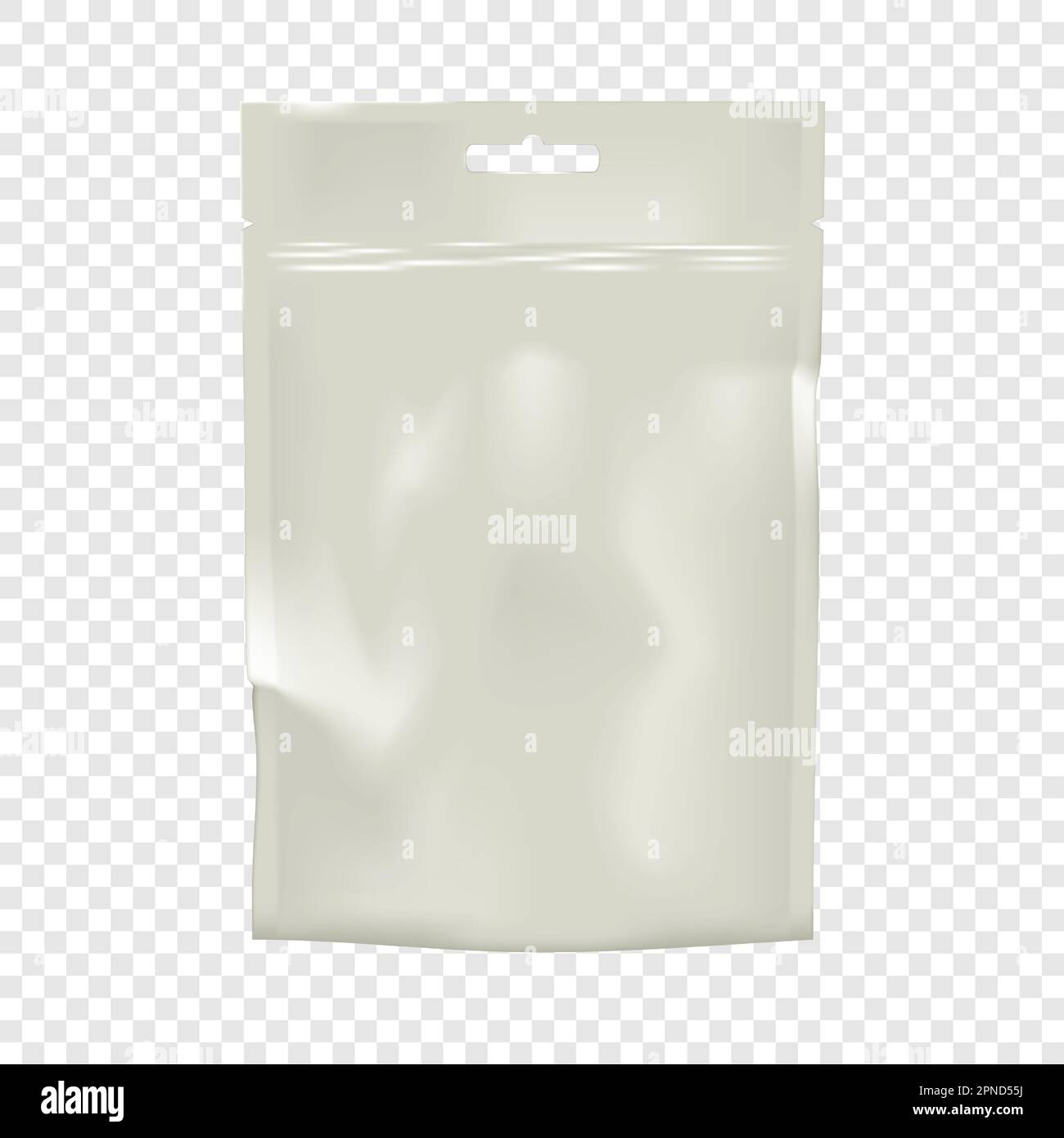 Blank white sachet packet vector mockup. Plastic pouch with euro slot