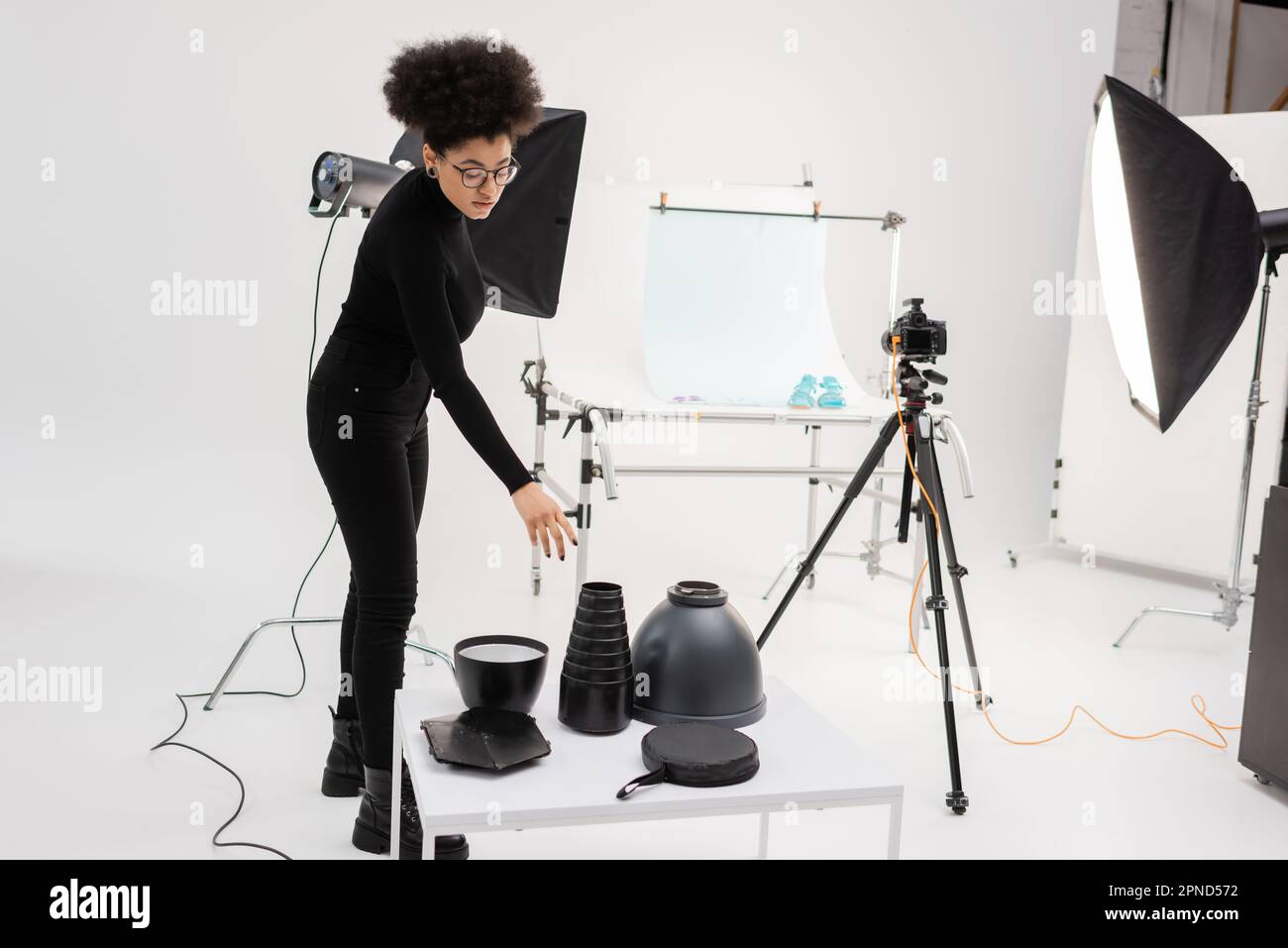 Professional Studio Large Softbox On A Tripod With Wheels, For Work Of A Photographer Indoors Photo Image265713213