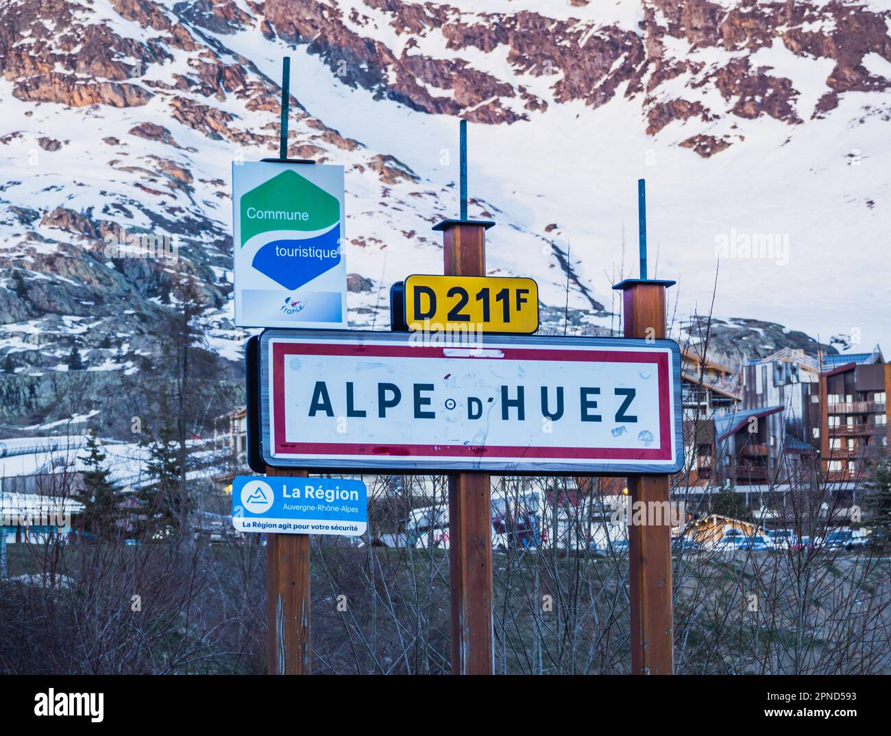 Alpe D'Huez road sign - One of the most popular ski resorts in the Alps ...