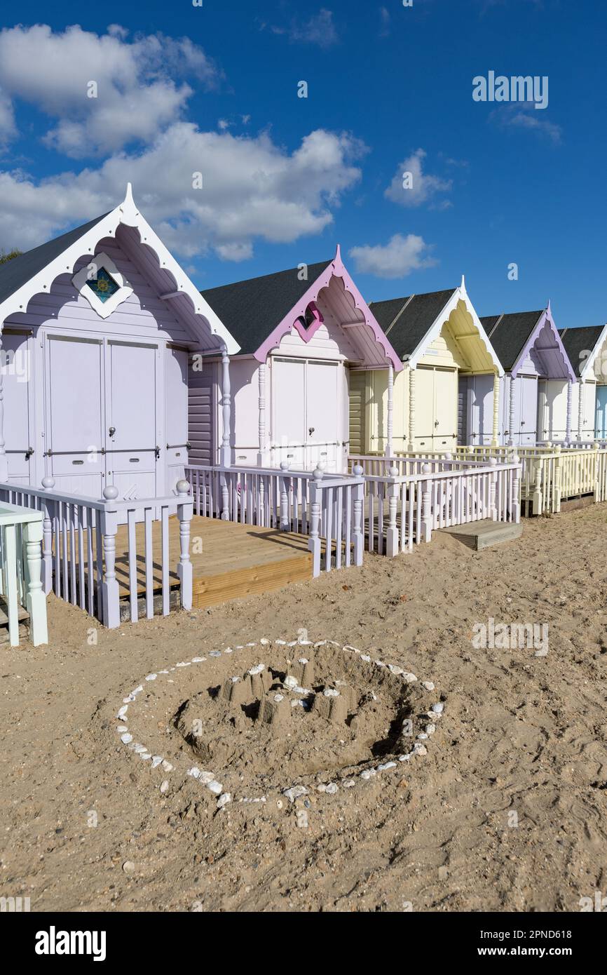 Colourful beach huts on Mersea Island on the 10th October 2022 in Essex, England. Credit: SMP News Stock Photo