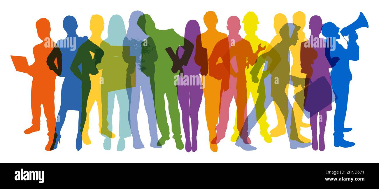 Silhouettes of people from many different professions as job market and career concept Stock Photo
