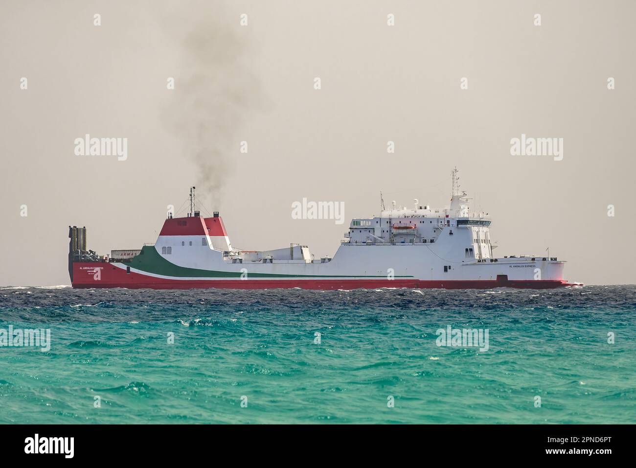 Al Andalus Express. Passenger, Ro-Ro Cargo Ship built in 1987, sailing under the flag of Cyprus. Ferry traffic in the Canary Islands. Stock Photo