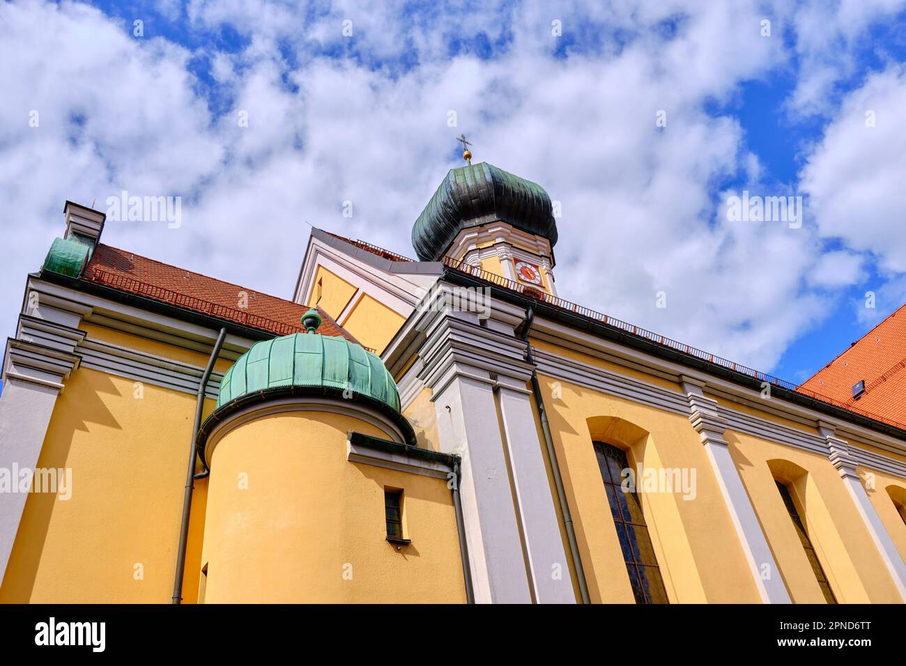 Church of St. Nicholas on Marian Square in the inner town of Immenstadt im Allgaeu, Bavaria, Germany, Europe. Stock Photo