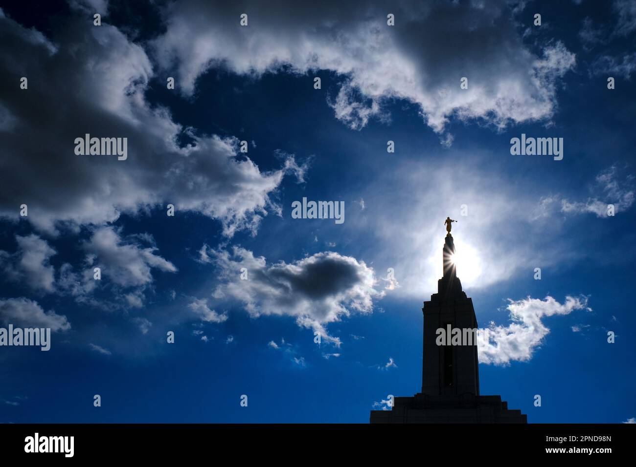 Angel Moroni on top of Mormon LDS Church of Jesus Christ Temple with