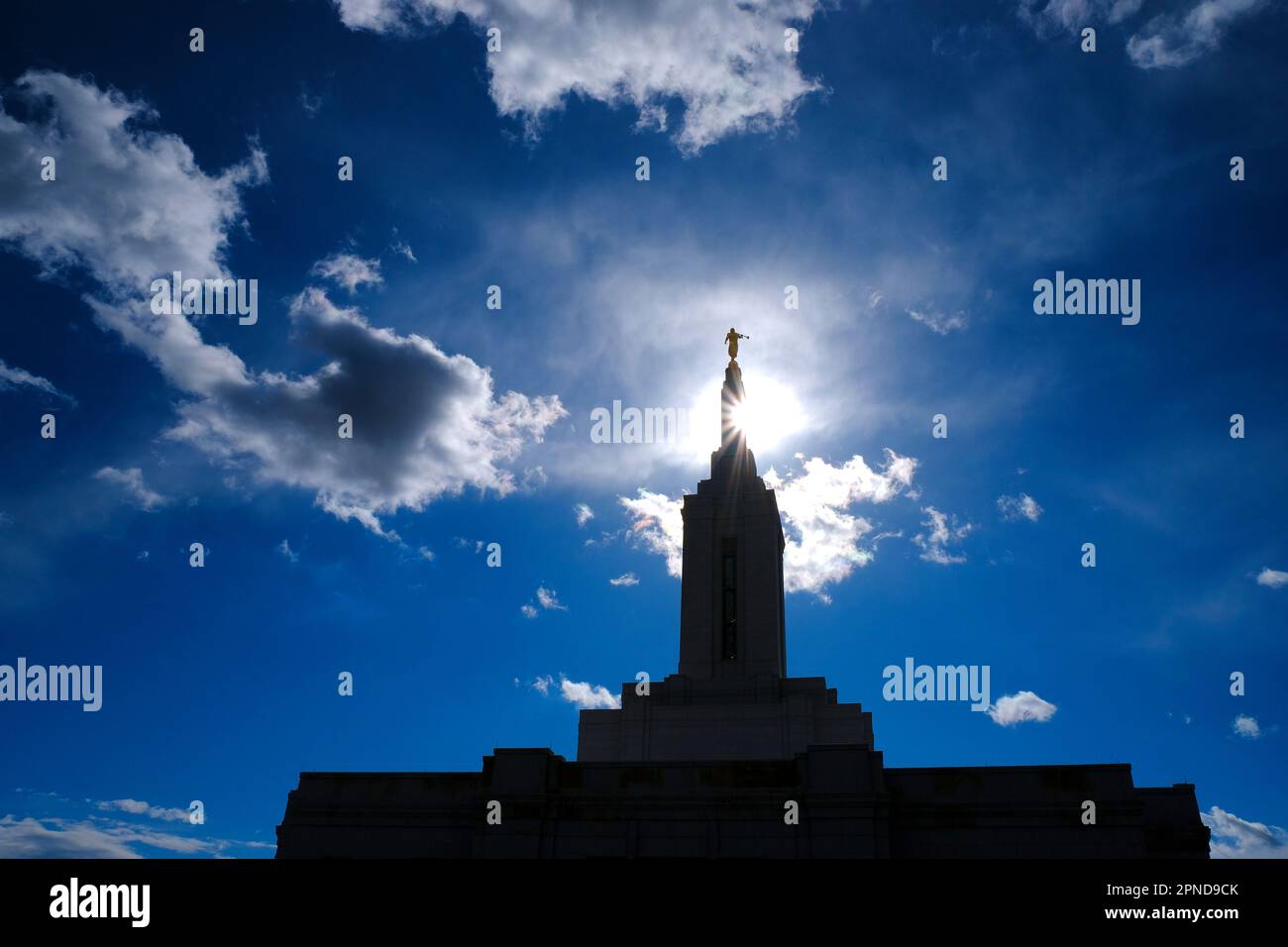 Angel Moroni on top of Mormon LDS Church of Jesus Christ Temple with