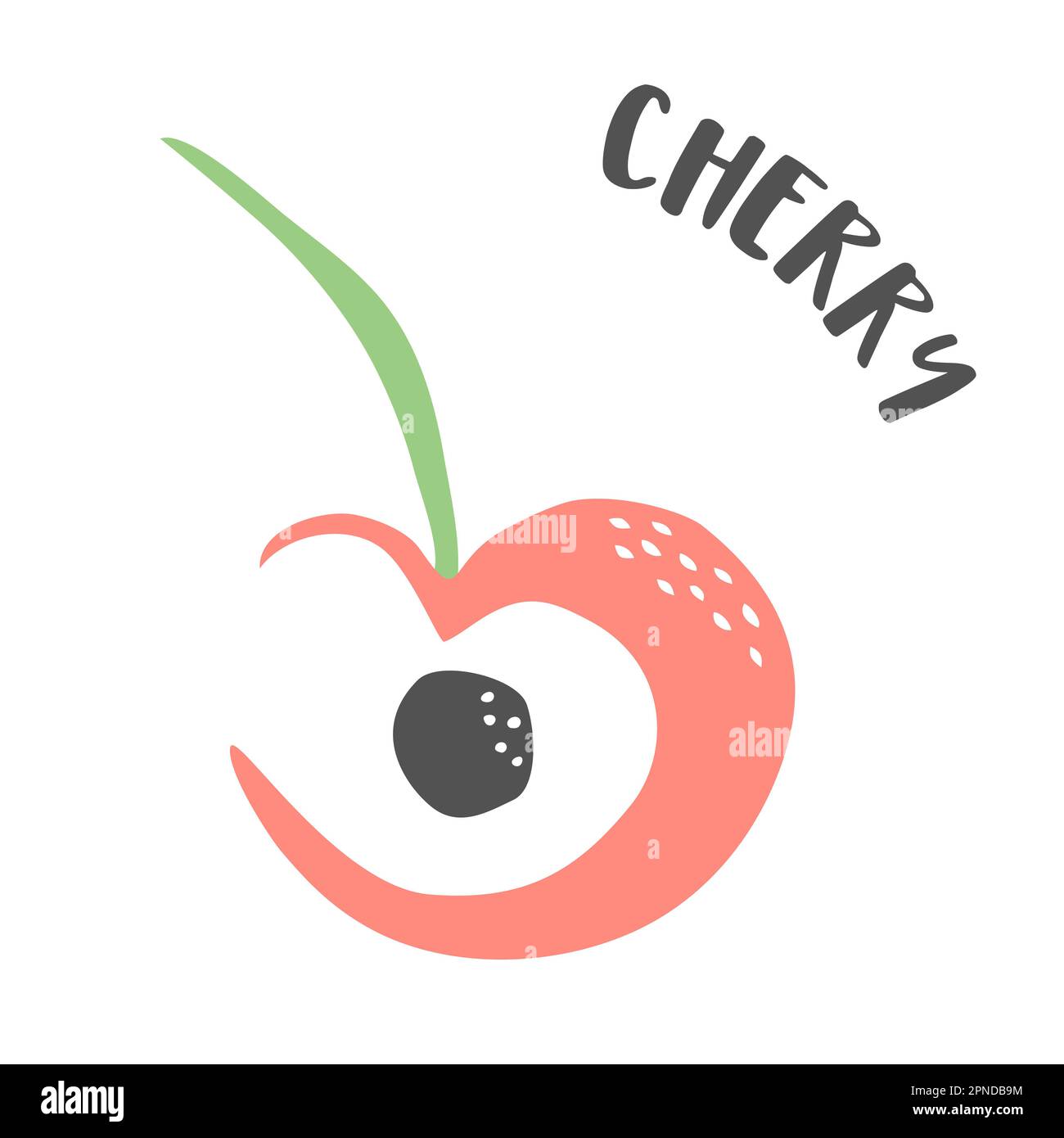 Cherry drawing hand painted with ink brush isolated on white background