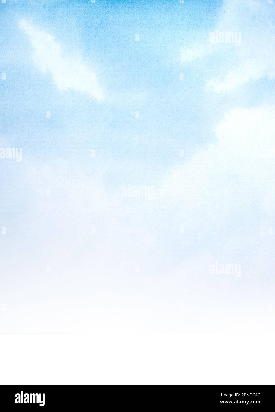 watercolor illustration of landscape, blue sky with white clouds Stock ...