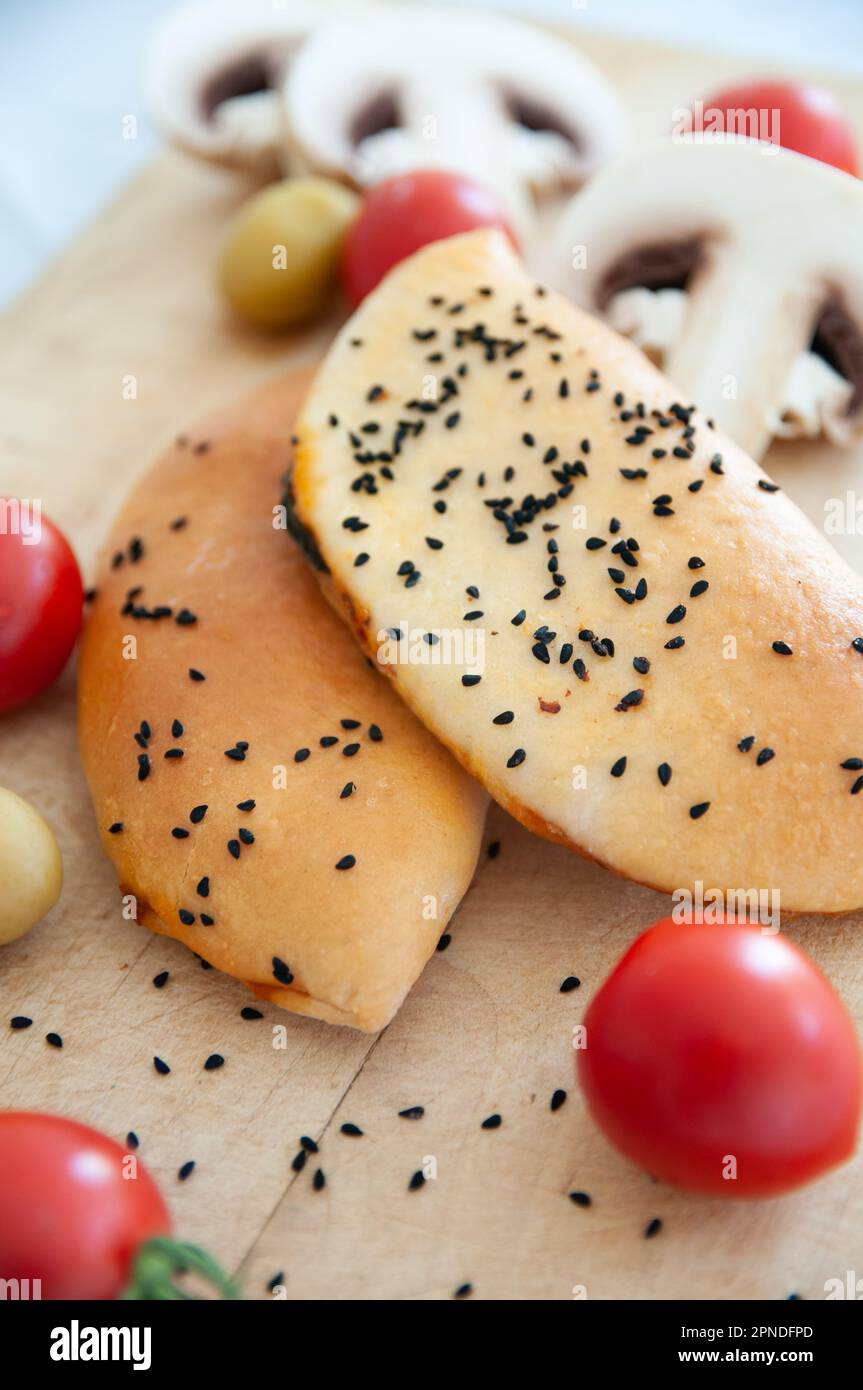 Peynirli Pogaca - Cheese and mushroom pie Stock Photo