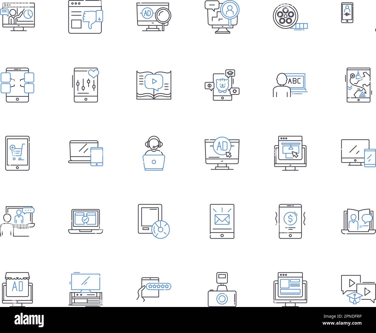 Motion picture line icons collection. Blockbuster, Cinema, Filmmaking, Hollywood, Sequel, Drama, Thriller vector and linear illustration. Action Stock Vector