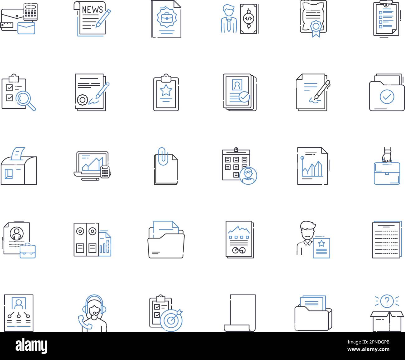 Paperwork handling line icons collection. Filing, Organization, Sorting, Archiving, Documentation, Records, Forms vector and linear illustration Stock Vector