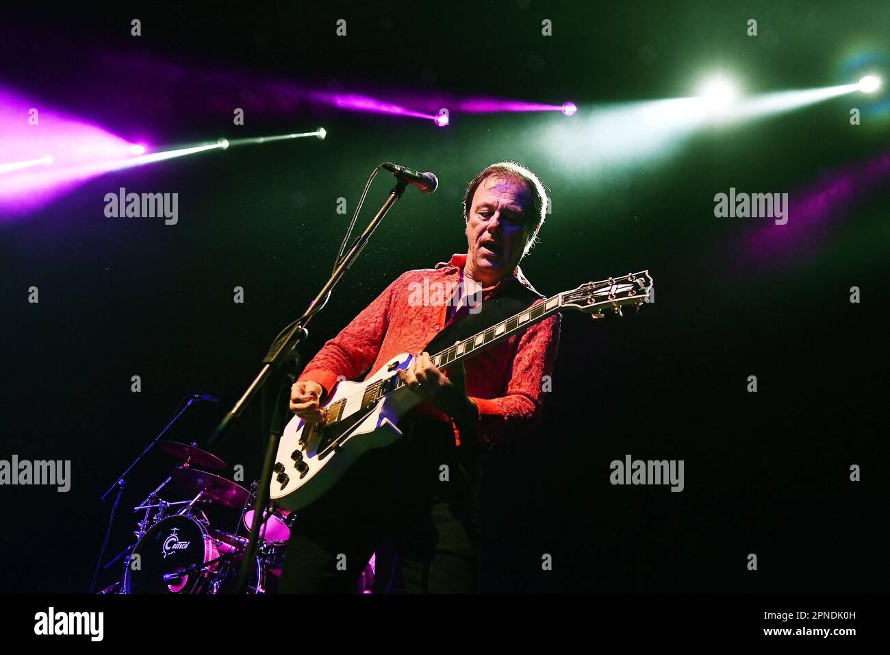 Rio de Janeiro, Brazil, April 14, 2023. Guitarist Brad Shepherd of the Australian alternative rock band Hoodoo Gurus, during a show at Qualistage in t Stock Photo