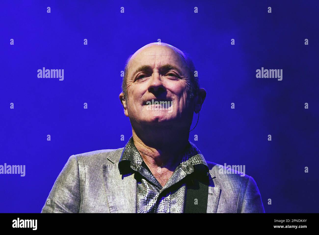 Rio de Janeiro, Brazil, April 14, 2023. Vocalist Dave Faulkner of the Australian alternative rock band Hoodoo Gurus, during a show at Qualistage in th Stock Photo