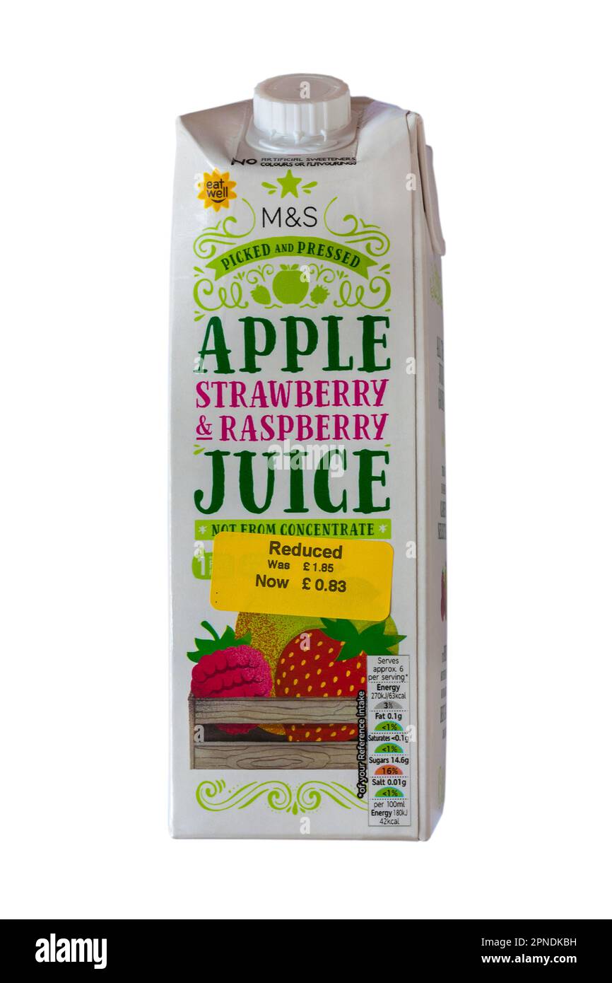 Carton of picked and pressed Apple Strawberry & Raspberry Juice drink