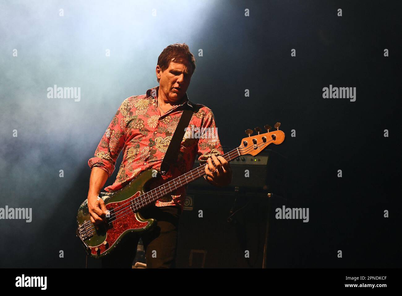 Rio de Janeiro, Brazil, April 14, 2023. Bassist Richard Grossman of the Australian alternative rock band Hoodoo Gurus, during a show at Qualistage in Stock Photo