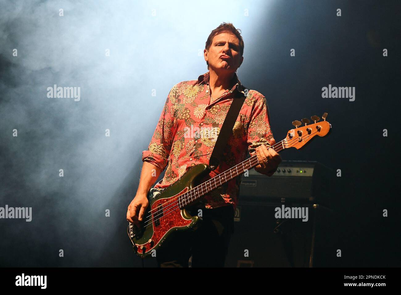 Rio de Janeiro, Brazil, April 14, 2023. Bassist Richard Grossman of the Australian alternative rock band Hoodoo Gurus, during a show at Qualistage in Stock Photo