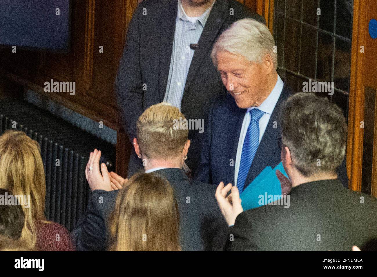 Former US president Bill Clinton before he gives a speech at a ...