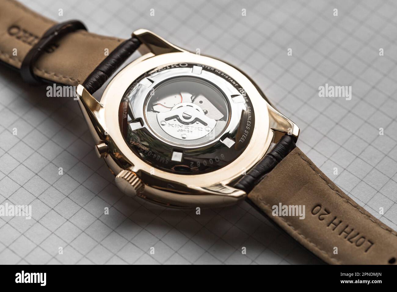 Tokyo Japan October 19 2021 Transparent case back of self winding Seiko Kinetic wrist watch with quartz movement close up photo with selective f Stock Photo Alamy