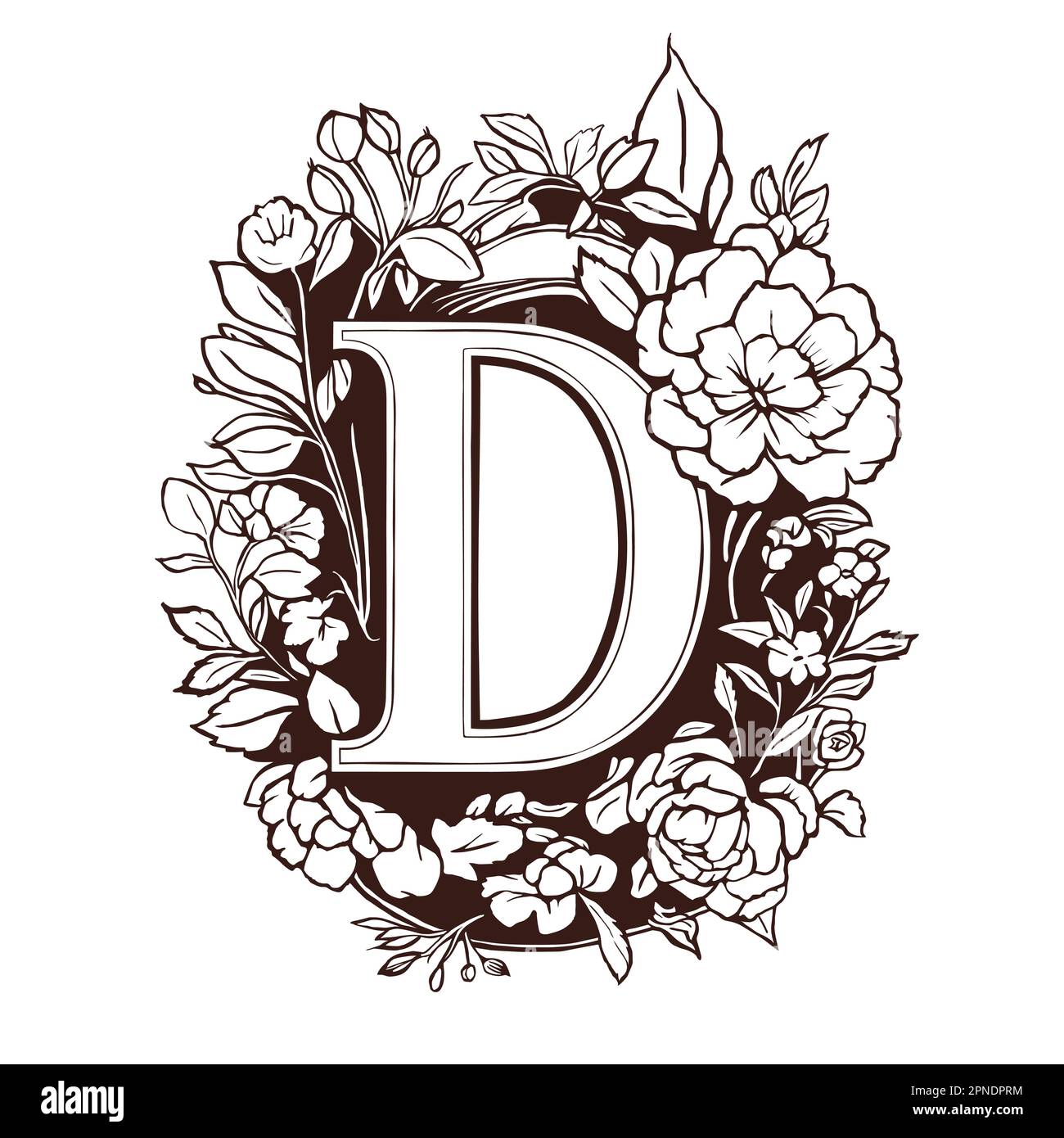 letter D Floral monogram. Vintage ornament initial Alphabet spiral ...