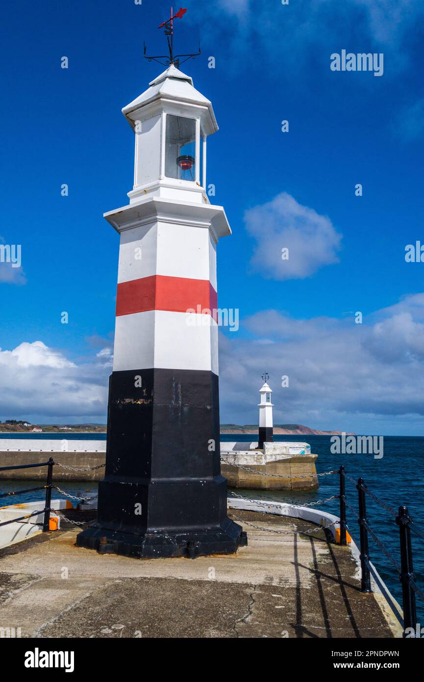 Ramsey Pier Lighthouses, Ramsey, Isle of Man Stock Photo