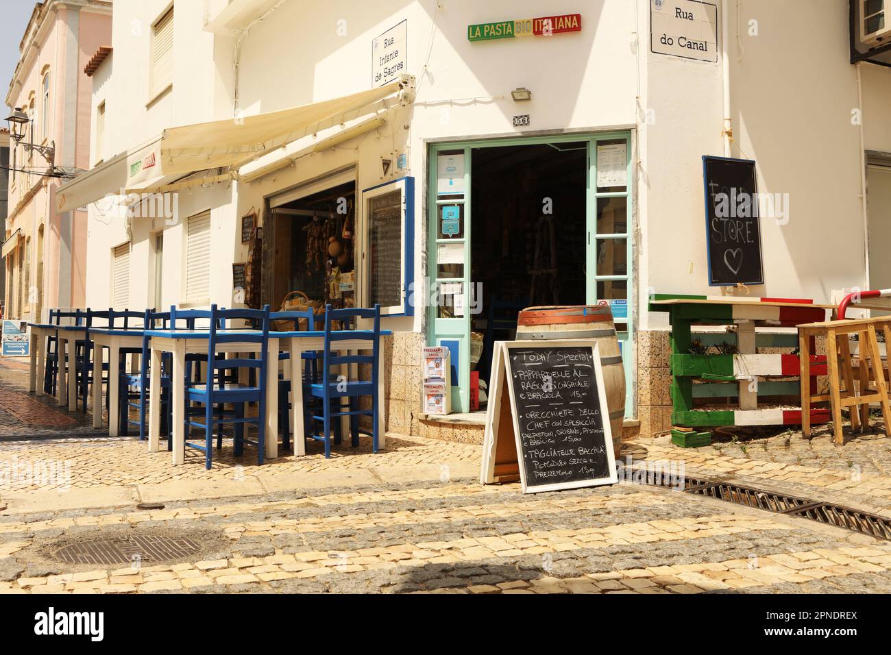 An Italian Restaurant, Old Town, Lagos, Algarve, Portugal Stock Photo