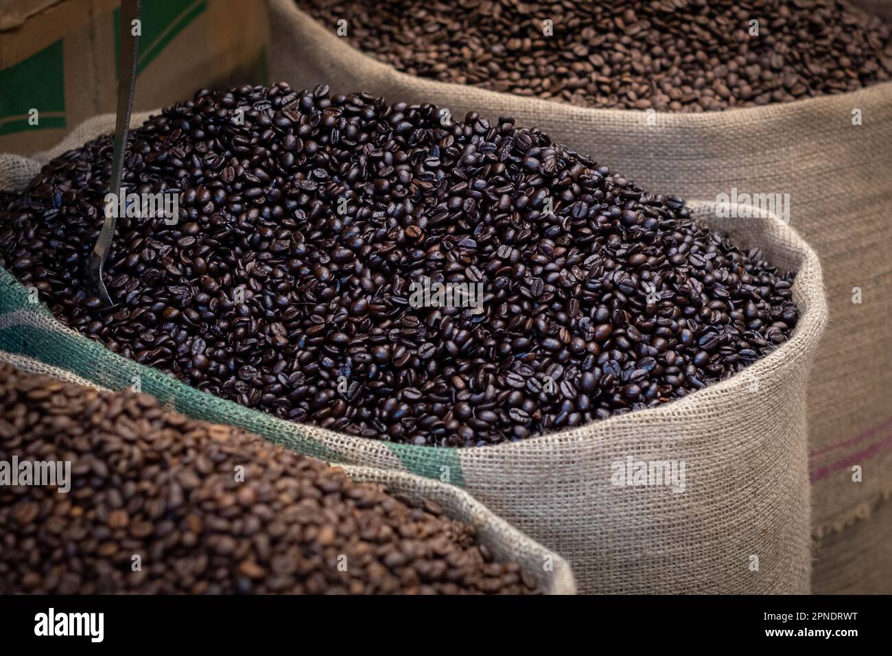 Bags of coffee beans for sale Stock Photo Alamy