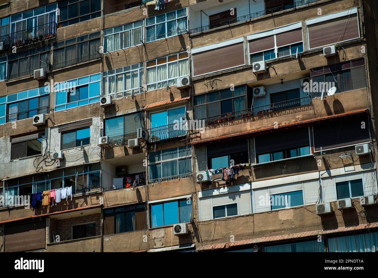 building facade of a residential apartment house in Damascus, Syria
