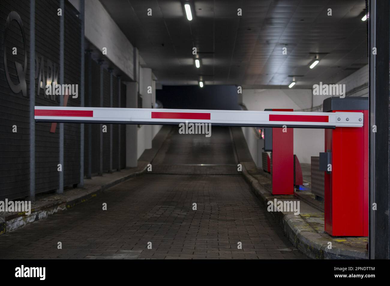 Parking. Barrier. Surface parking in Germany Stock Photo