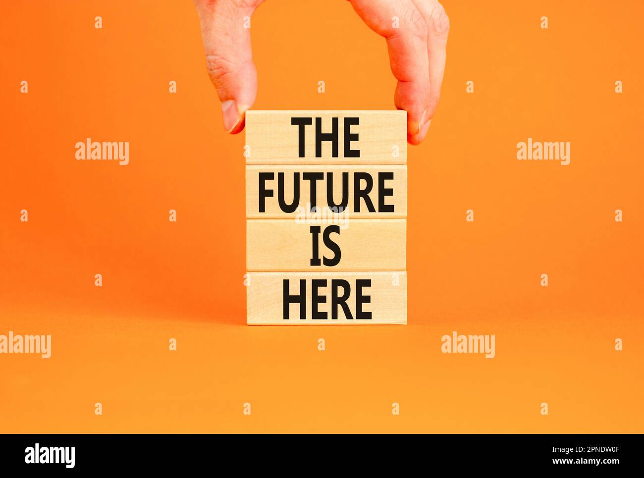 The future is here symbol. Concept words The future is here on wooden ...