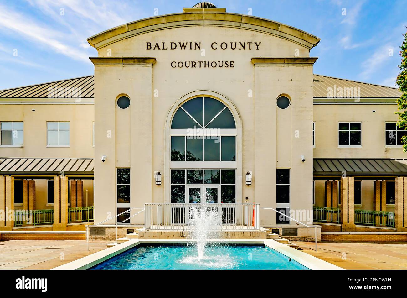 Baldwin County Courthouse is pictured, April 16, 2023, in Bay Minette, Alabama. The 1901 courthouse was built in the Federalist architectural style. Stock Photo