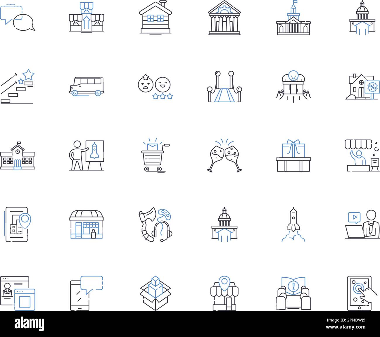 Urban line icons collection. Graffiti, Concrete, Skyscrapers, Alleyways, Streetlights, Traffic, Noise vector and linear illustration. Pollution Stock Vector