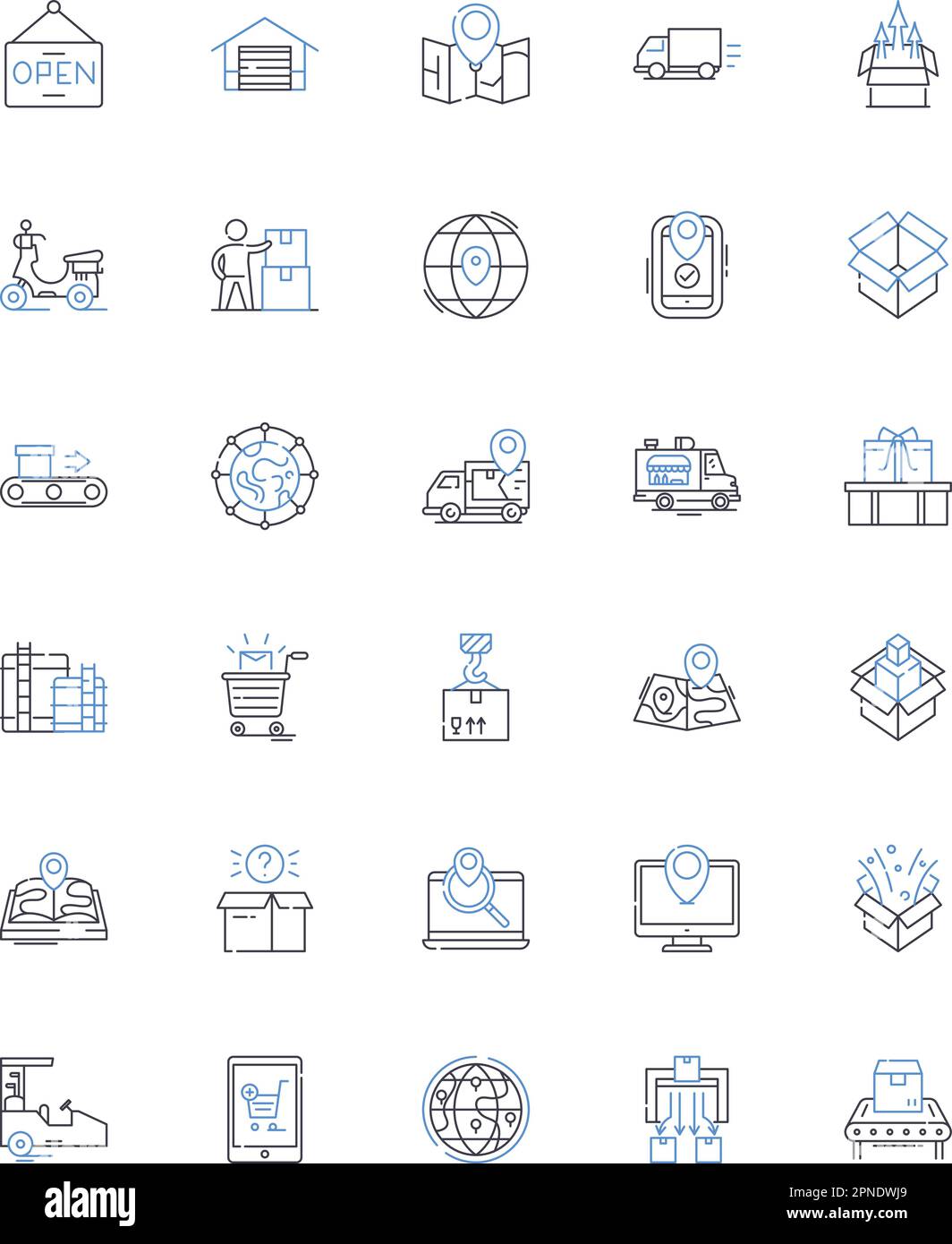 Logistics nerk line icons collection. Shipping, Transportation, Warehousing, Supply chain, Inventory, Distribution, Freight vector and linear Stock Vector