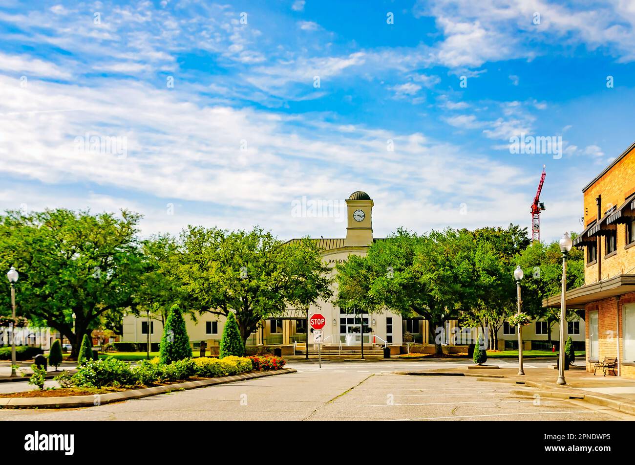 Baldwin County Courthouse is pictured, April 16, 2023, in Bay Minette, Alabama. The 1901 courthouse was built in the Federalist architectural style. Stock Photo