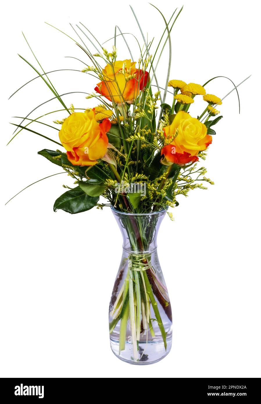 Closeup of an isolated flower arrangement in a glass vase Stock Photo