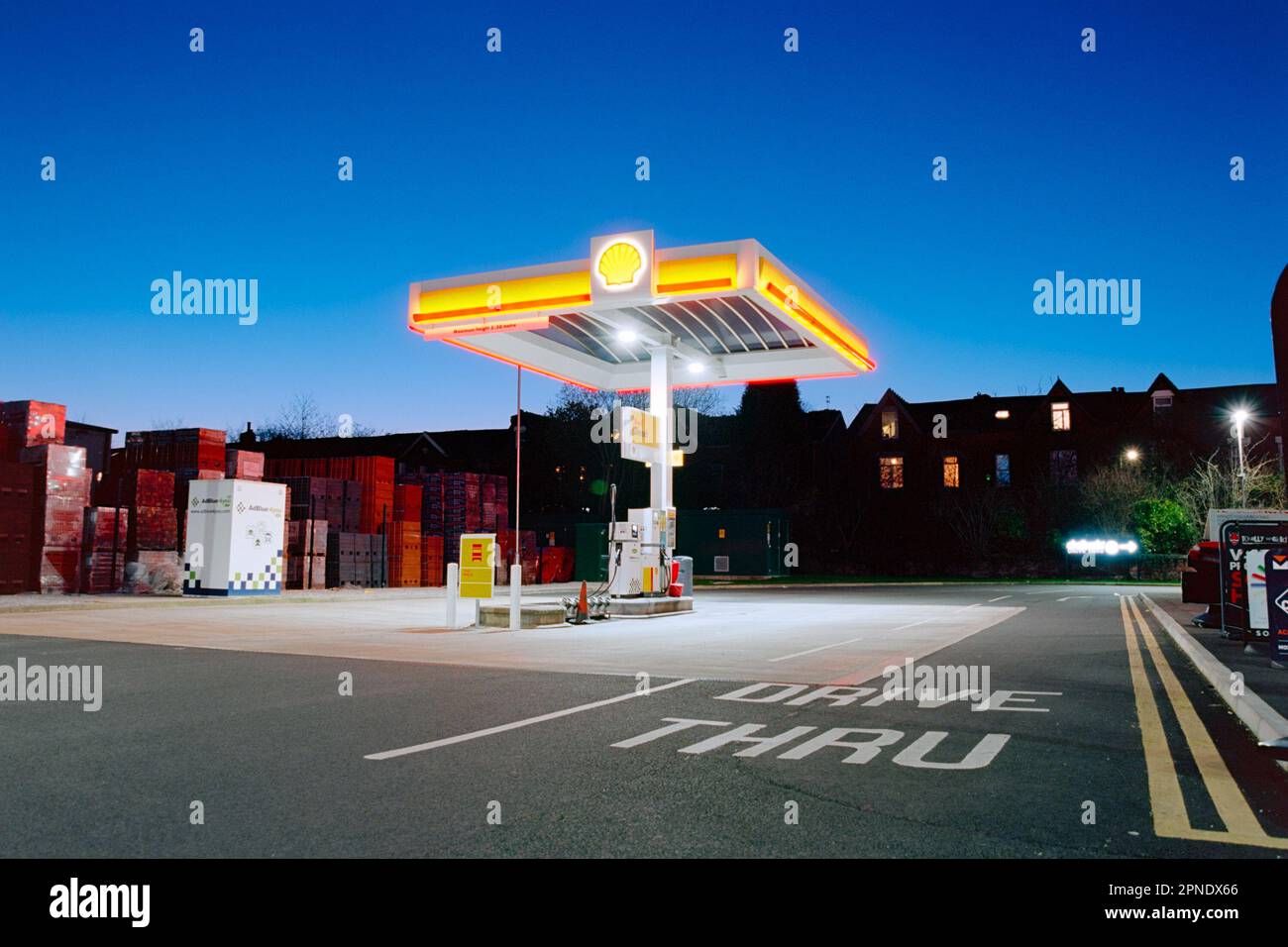 Shell HGV filling station, diesel only, forecourt and canopy, Manchester Road, Bolton, England, UK Stock Photo