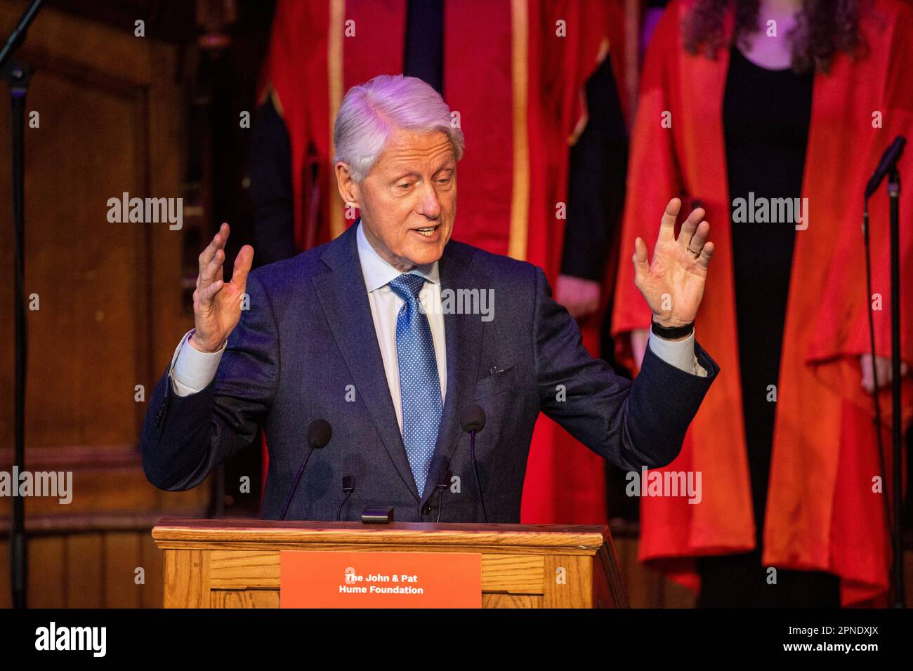 Former US president Bill Clinton gives a speech at a posthumous tribute ...
