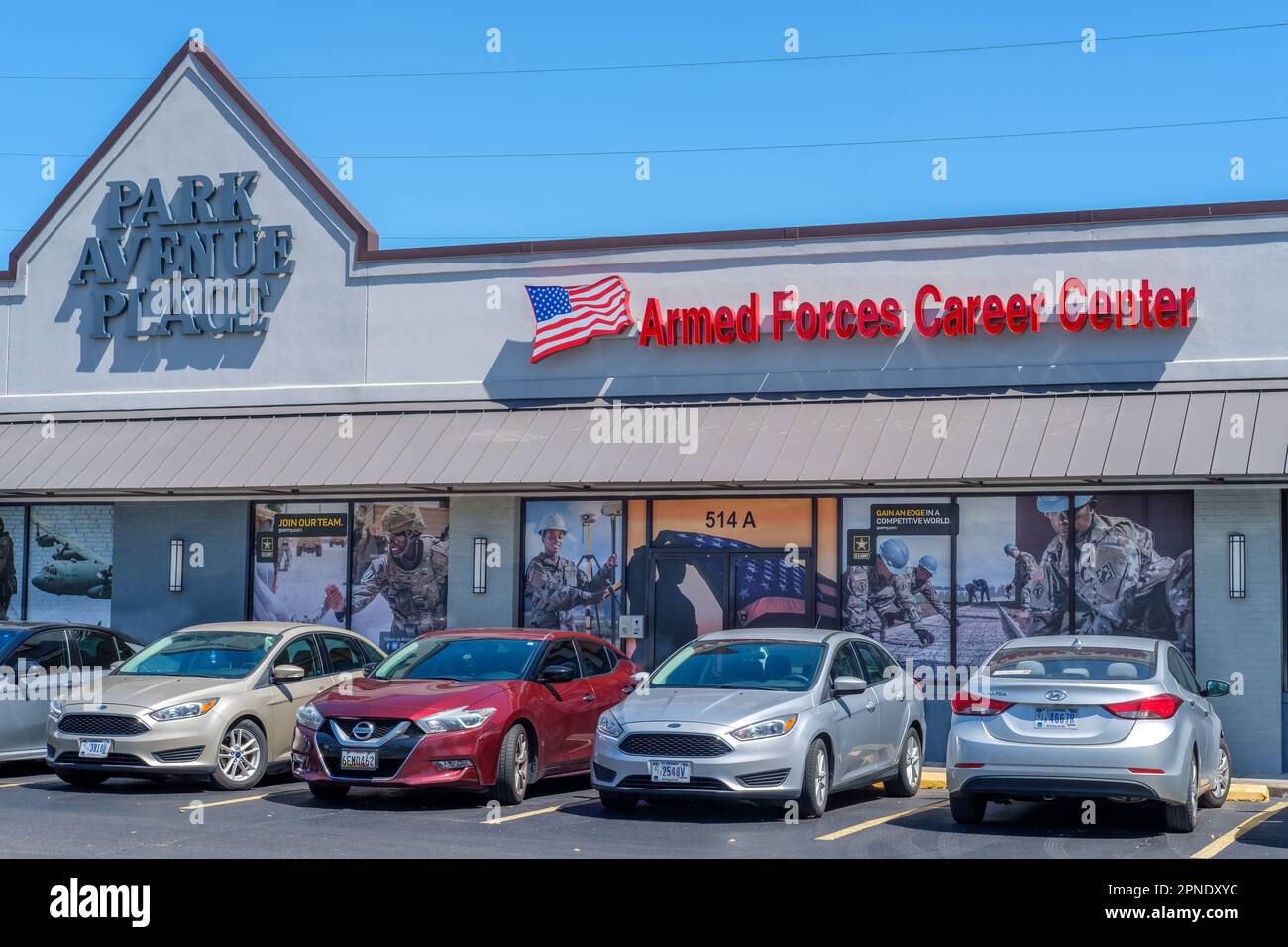 NEW ORLEANS, LA, USA - APRIL 17, 2023: Armed Forces Career Center (army recruiters) in strip mall in Mid City Neighborhood Stock Photo