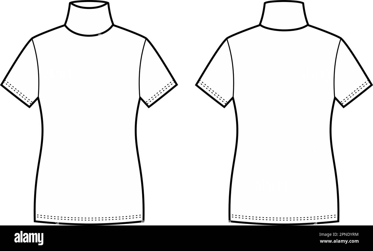 Womens short sleeve turtleneck. Front and back.  Stock Vector