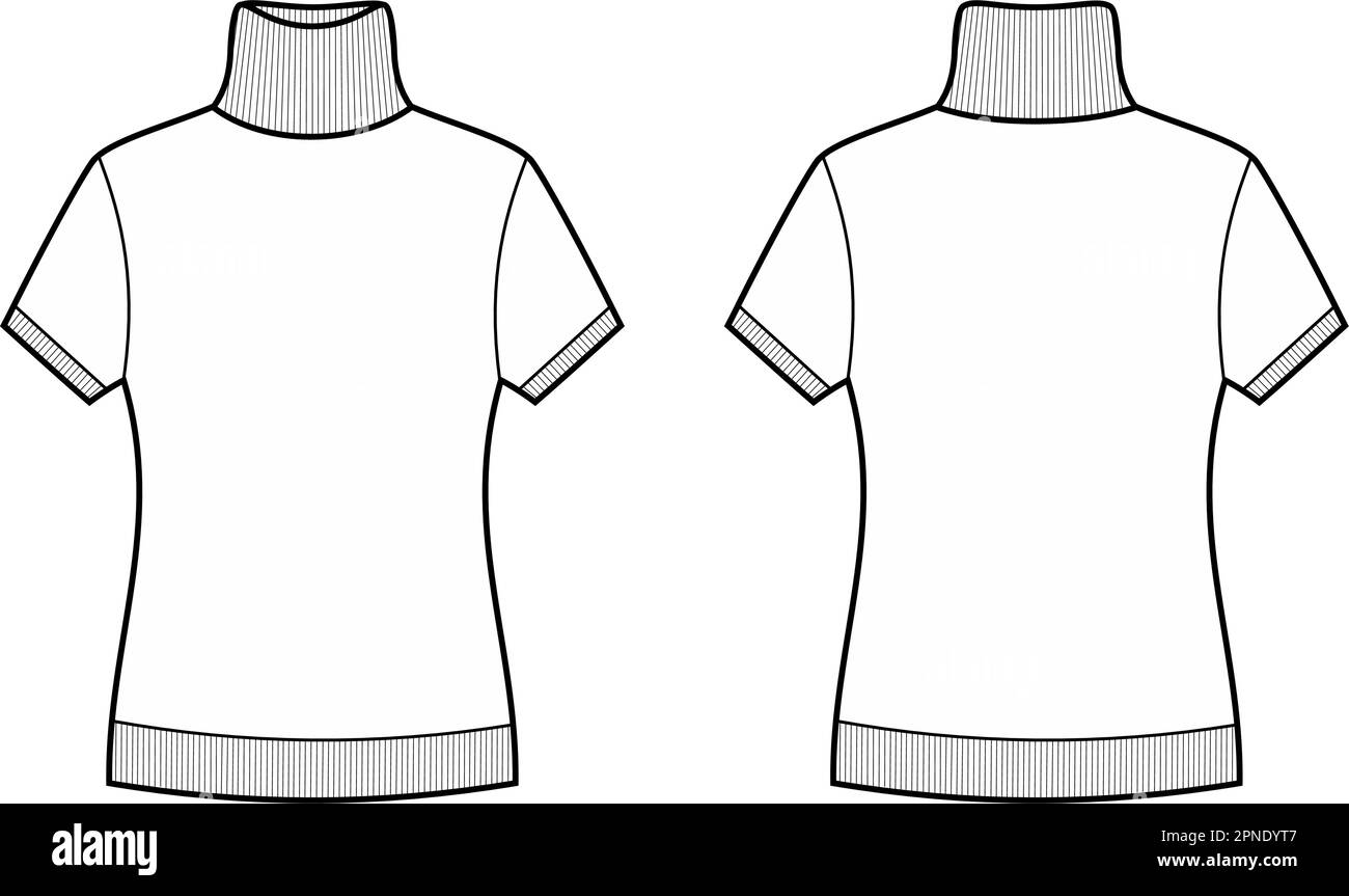Womens short sleeve turtleneck. Front and back.  Stock Vector