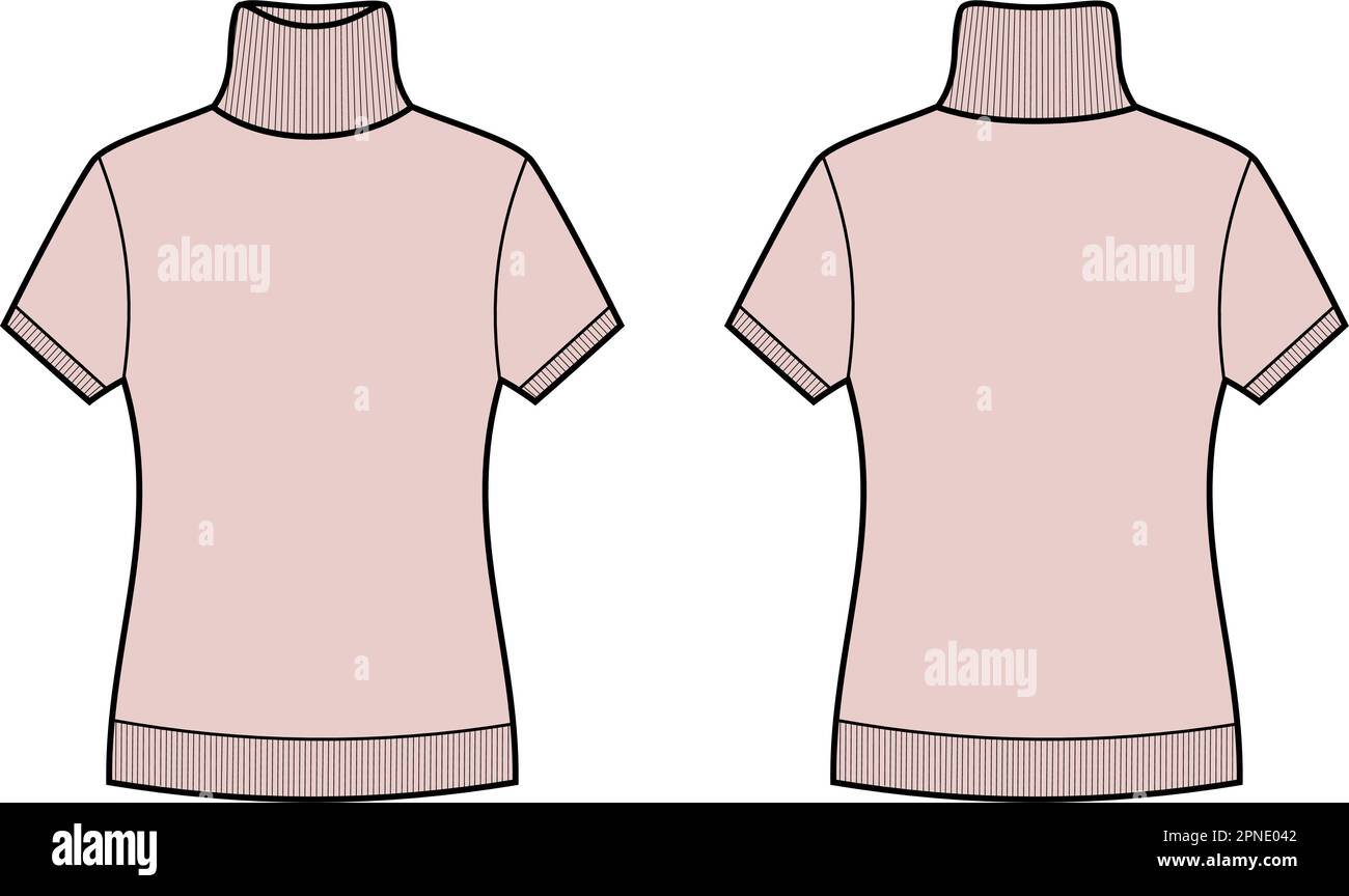Womens short sleeve turtleneck. Front and back. Stock Vector
