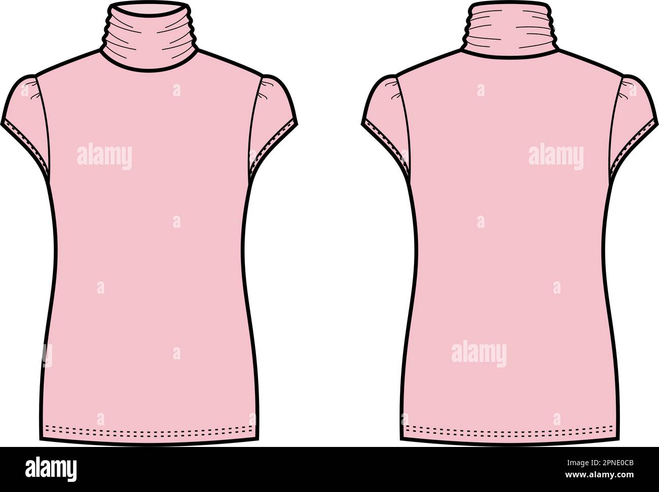 Womens short sleeve turtleneck. Front and back.  Stock Vector