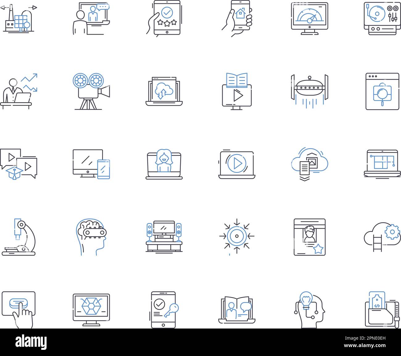 Tech line icons collection. Cybersecurity, Innovation, Artificial Intelligence, Automation, Robotics, Nanotechnology, Cryptocurrency vector and linear Stock Vector