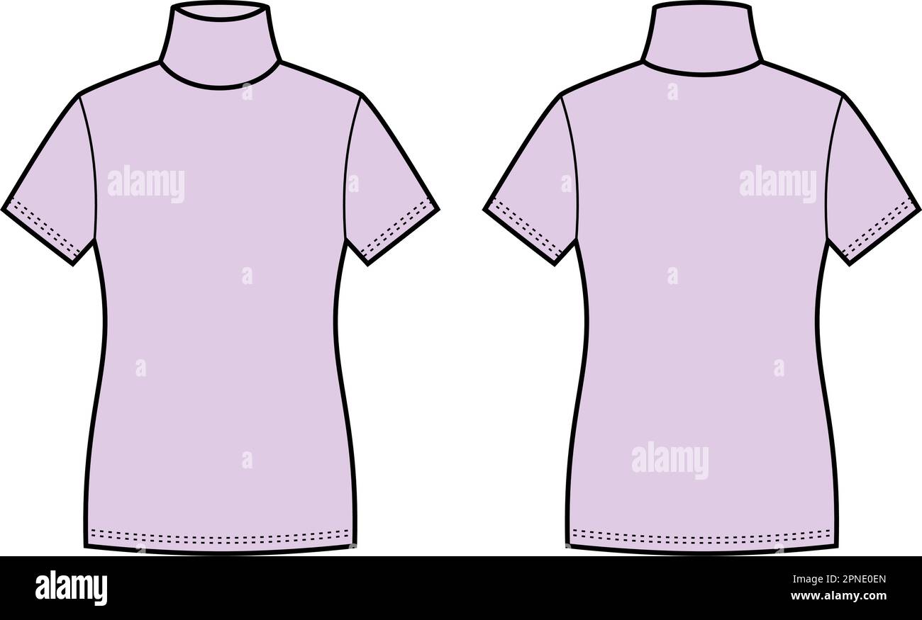 Womens short sleeve turtleneck. Front and back.  Stock Vector